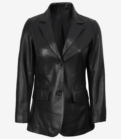Shannon Women’s Two-Button Black Lambskin Leather Blazer