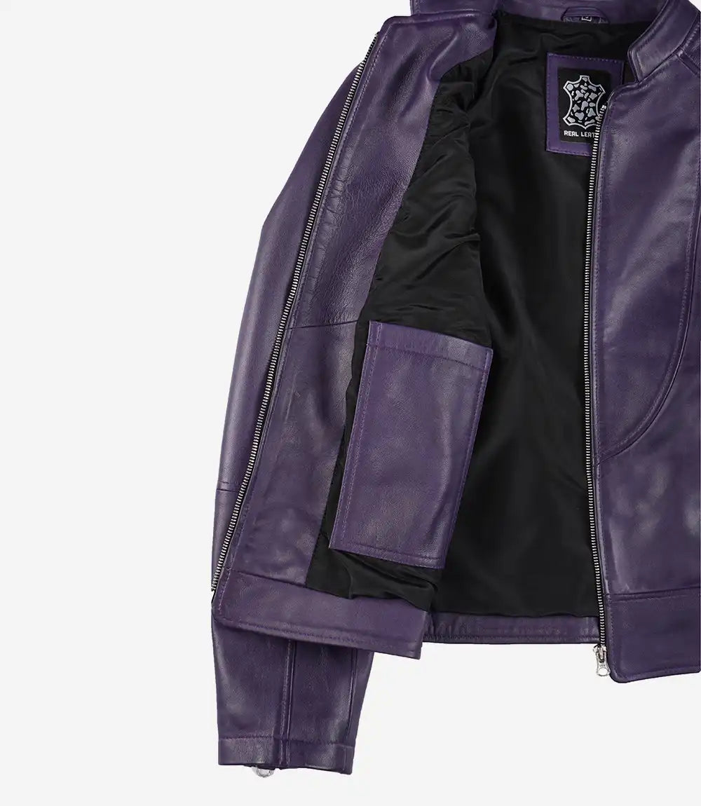 Women’s Purple Lambskin Leather Biker Jacket – Modern Fit Moto Style